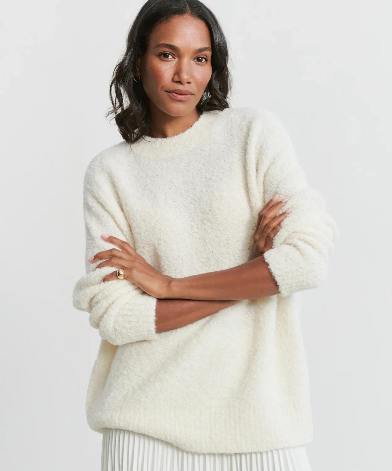 Sale Alpaca Boucle Cocoon Crewneck Women Pullovers