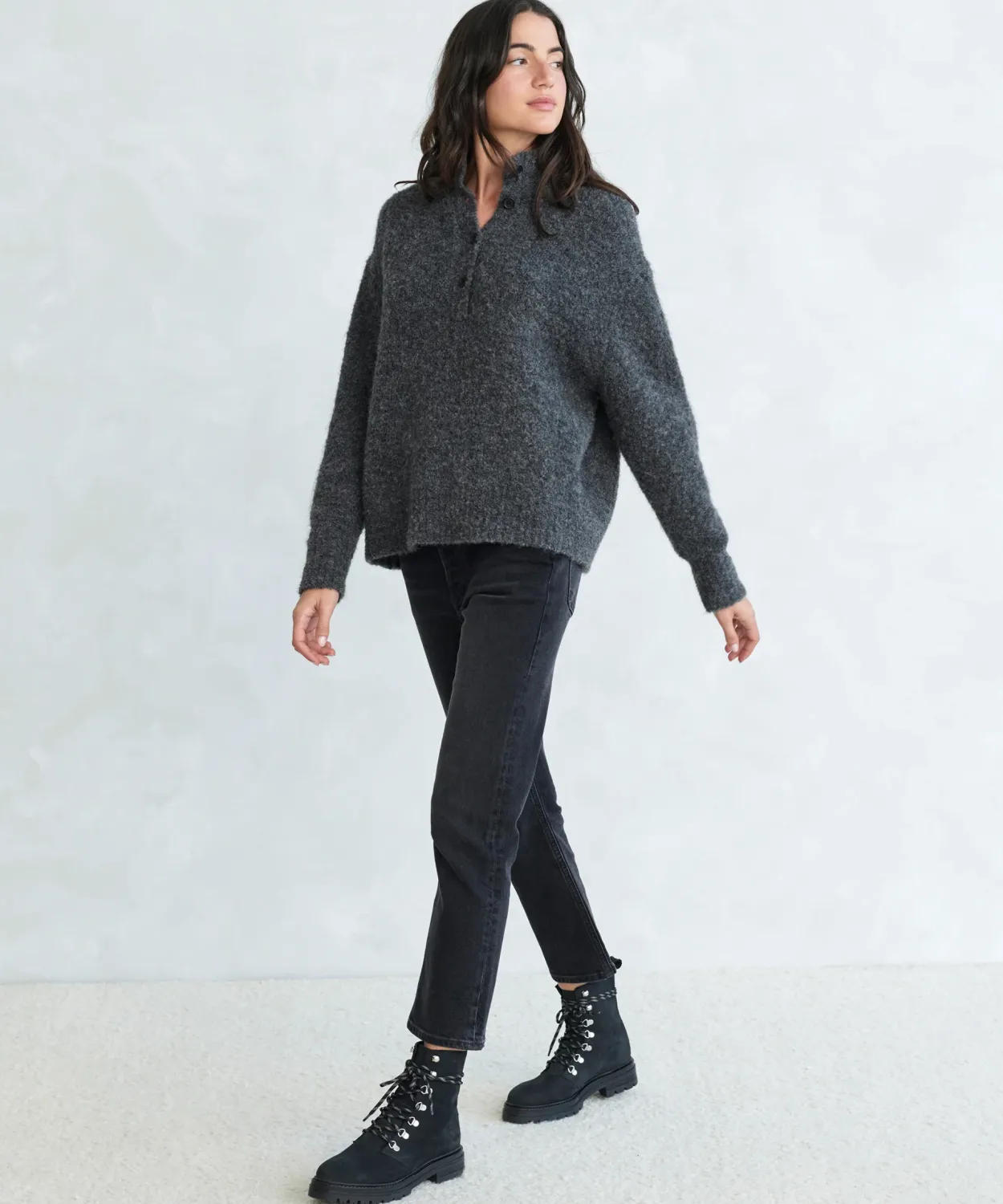 Sale Boucle Button Pullover Women Extended Sizes
