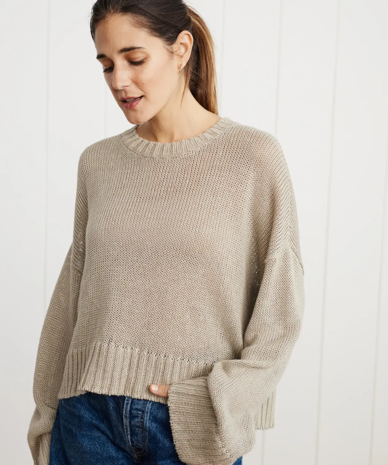 Fashion Cropped Linen Crewneck Women Swim & Beach