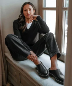 New Leather Lug Mule Women Mules