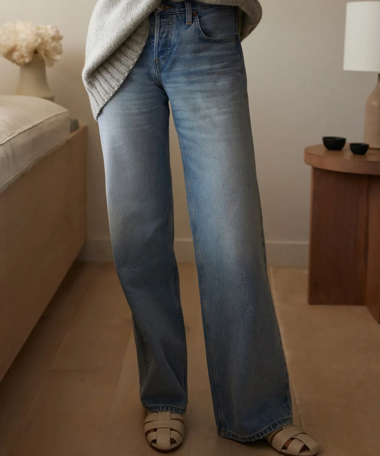 Clearance Mid Rise Wide Leg Women Denim