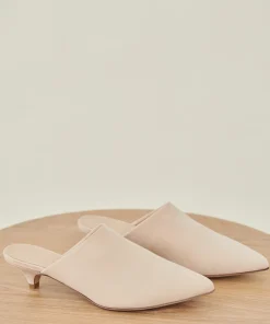 Hot Oiled Leather Kitten Heel Mule Women Heels